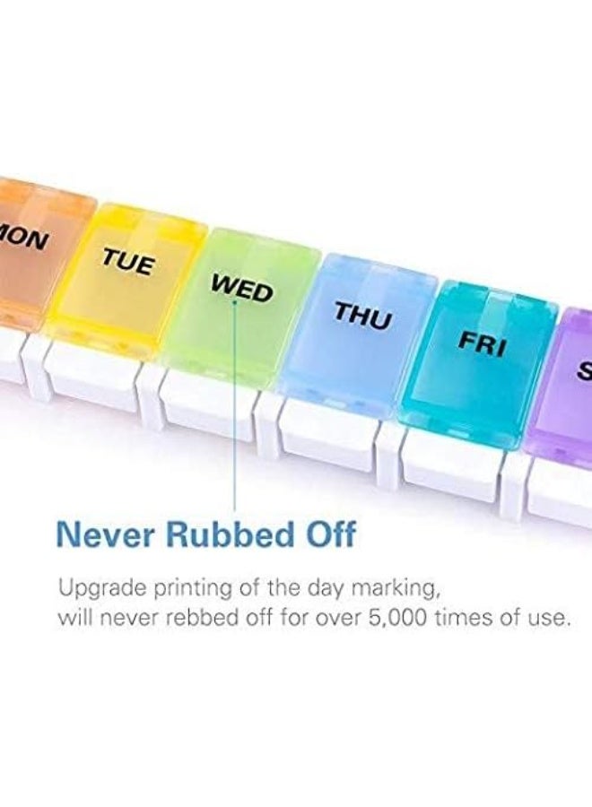 منظم حبوب أسبوعي لمدة 7 أيام – علبة أدوية بزر ضغط كبير للأقراص، الفيتامينات، زيت السمك والمكملات الغذائية (ألوان قوس قزح) - Image 3